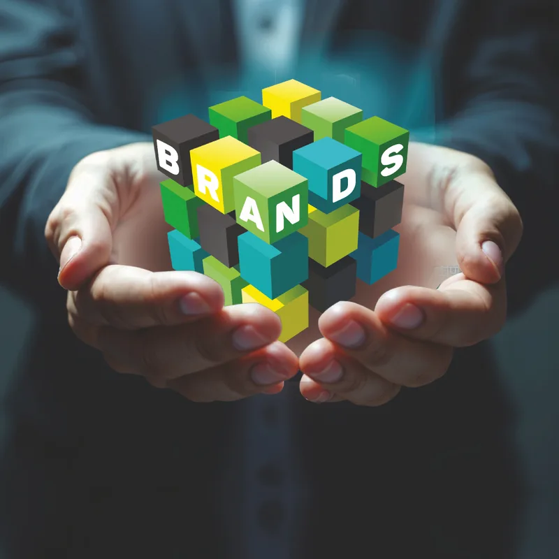 Brands — hands holding colourful building blocks